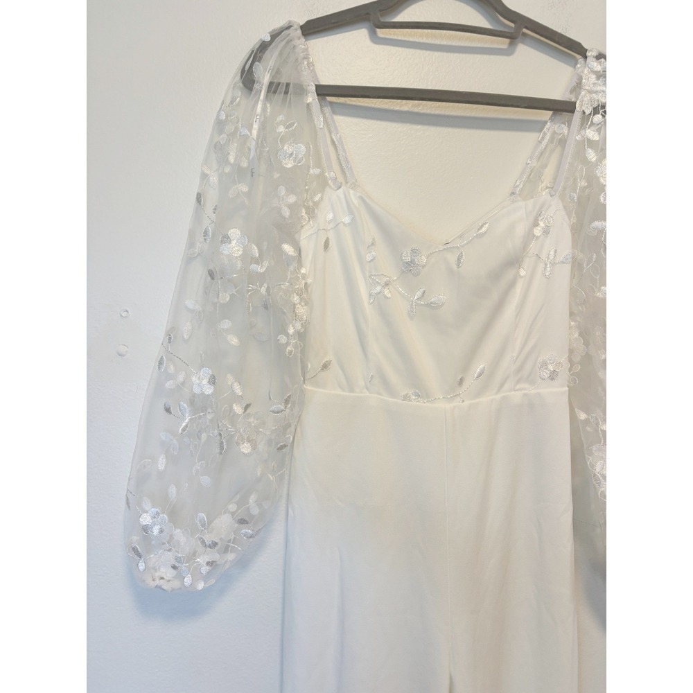 NWT Lulus Darling Charisma White Mesh Embroidered Jumpsuit Sz S - Picture 6 of 7